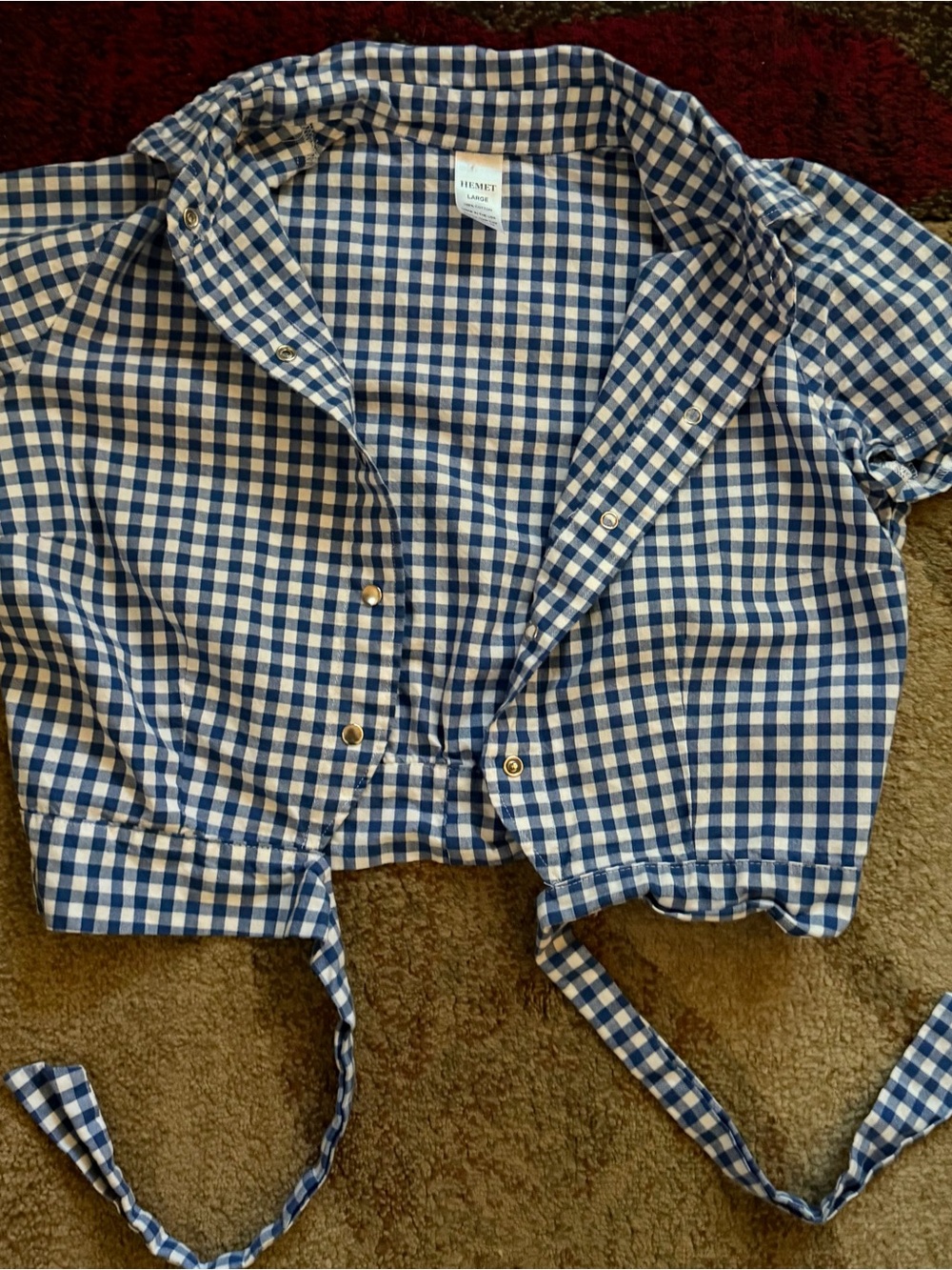 HEMET Blue White Gingham Tie Front Crop Top Rockabilly Pinup L